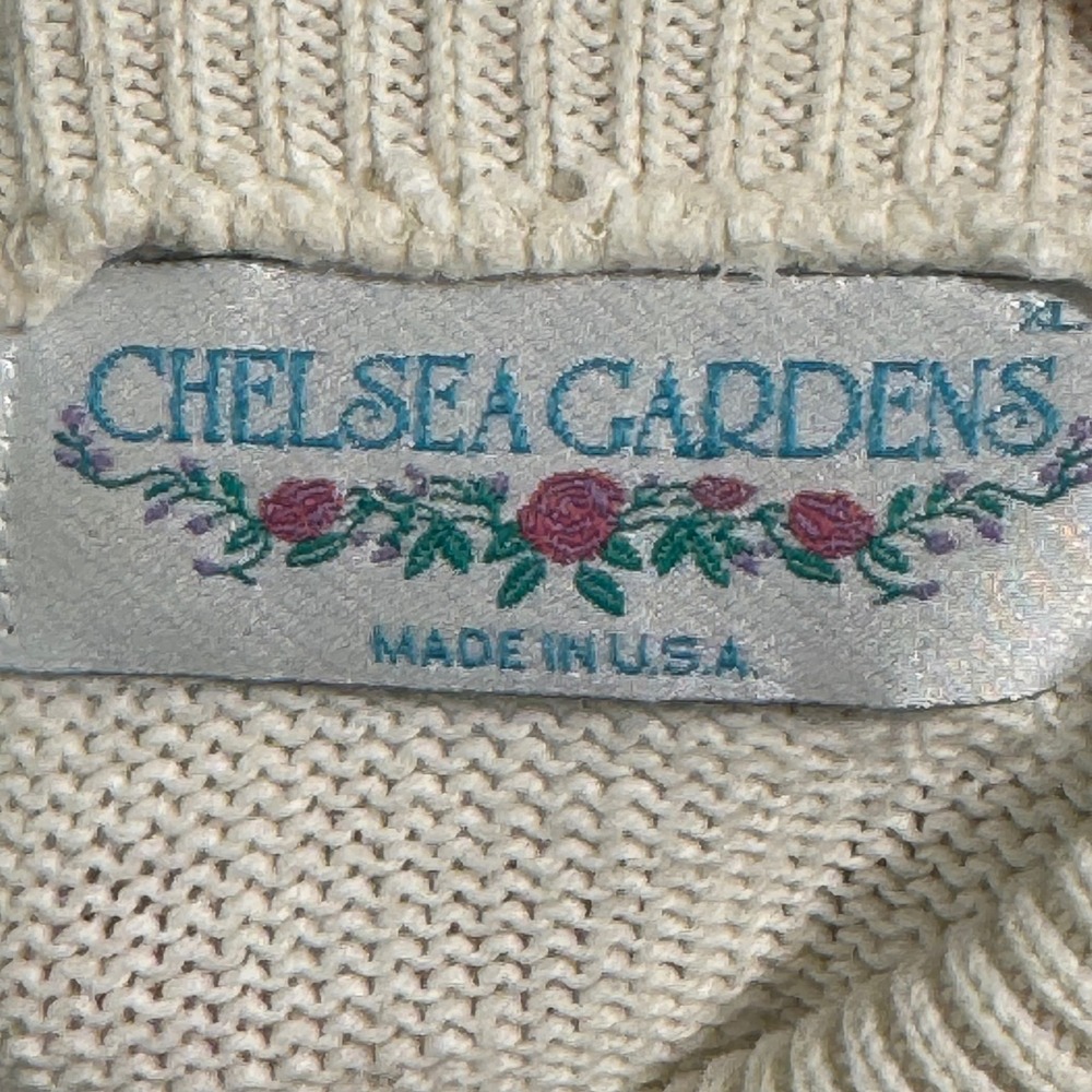 Chelsea Gardens Vintage 90s XL Cream Cotton Knit Turtleneck‎ Sweater Made in USA - Picture 7 of 7